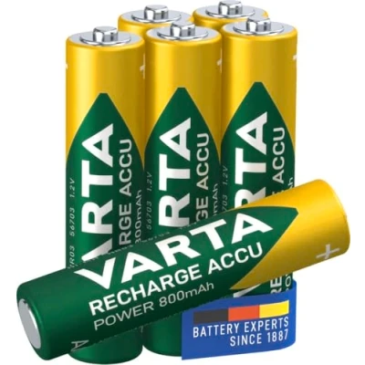 Image of VARTA Recharge Accu Power, Ready To use pre charged AAA Micro NiMH rechargeable battery (6 pack, 800 mAh) without memory effect