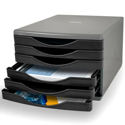 Image of Deflecto Black Desk Drawer Set featuring 6 x 30mm Drawers In Classic Organiser Small Storage Desktop A4