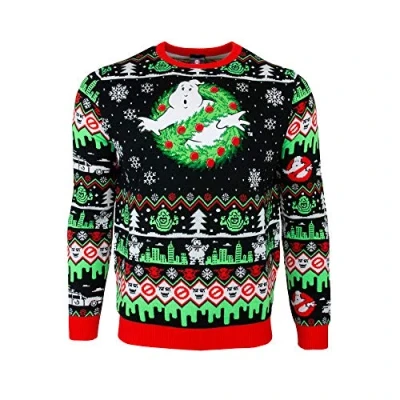 Image of Official Ghostbusters Christmas Jumpers for Men or Women Ugly Novelty Gifts Xmas Jumper, Knitted Sweater Design Officially Licensed Jumper