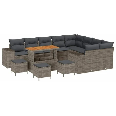 Image of vidaXL 13 Piece Garden Sofa Set with Cushions Grey Poly Rattan Acacia