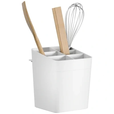 Image of tesa Kitchen Accessory Utensil Holder Self adhesive Container for Storing Utensils, Drill Free Comes with Wall Mount Adapter White
