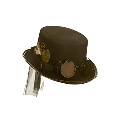 Image of Wicked Costumes Adult Unisex Black Steampunk Hat with Goggles Fancy Dress