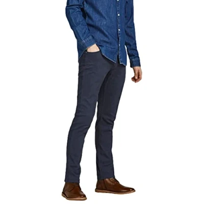 Image of JACK &amp; JONES Men&#039;s Glenn Slim Fit Navy Blazer Jeans Tapered Zip Fly Cotton Stretch Casual Denim Pants 28W / 32L
