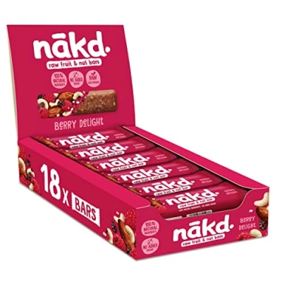 Image of Nakd Berry Delight Natural Fruit &amp; Nut bars Vegan Healthy Snack Gluten Free 35g x 18