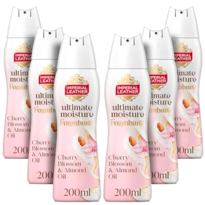 Image of Imperial Leather Ultimate Moisture Cherry Blossom &amp; Almond Oil Foamburst, Ultra Rich Lather Delicate Fragrance, Suitable for Sensitive Skin Vegan Cruelty Free (200ml), Multipack 6 x 200ml