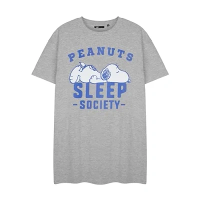 Image of Peanuts Snoopy Womens Grey Short Sleeve Nightdress Sleep Society Nightwear Graphic Tee Nightie Cute PJ Dress for Ladies Comfortable Sleepwear Apparel
