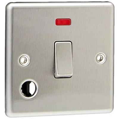 Image of KnightsBridge 20A 1G DP Switch with Neon &amp; Flex Outlet Rounded Edge Brushed Chrome