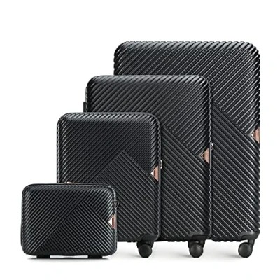 Image of WITTCHEN Travel Suitcase Carry On Cabin Luggage Hardshell Made of Polycarbonate with 4 Spinner Wheels Combination Lock Telescopic Handle GL Style Line Set suitcases Black