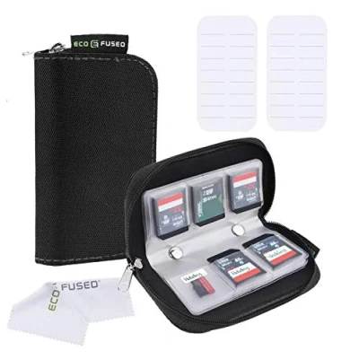 Image of ECO FUSED Memory Card Case Fits up to 22x SD, SDHC, Micro Mini SD and 4X CF Holder with 22 Slots (Black 2 Pack)
