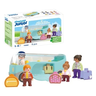 Image of PLAYMOBIL 71682 JUNIOR: Airport Shuttle Bus, sustainable and educational toy, made from over 90% plant based plastics, fun imaginative role play, playset suitable for children ages 1+
