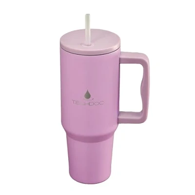 Image of TechDoc 40 oz Insulated Tumbler with Handle &amp; Sip Straw Stainless Steel Water Bottle Vacuum Travel Mug Iced Coffee Cup Hot Cold Drinks Gift for Him Her Lavender Mist 1180ml