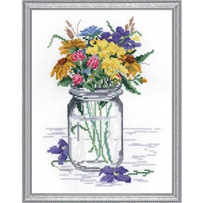 Image of Janlynn Wildflower Jar Counted Cross Stitch Kit, Cotton, Multi Colour, 20.3 x 25.5 0.1 cm