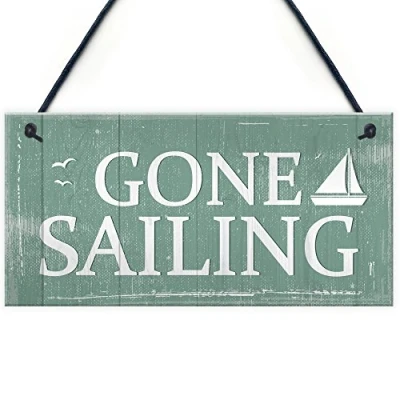 Image of RED OCEAN Gone Sailing Hanging Plaque Nautical Decor Beach Seaside Shabby Chic Home Sign Gift