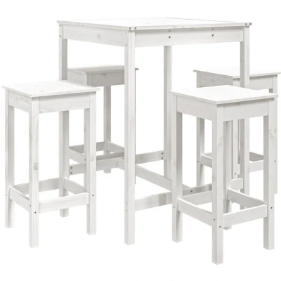 Image of vidaXL 5 Piece Garden Bar Set White Solid Wood Pine