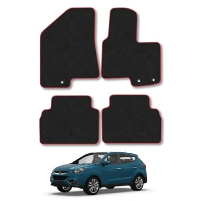 Image of Car Mats Compatible with Hyundai IX35 (2010 2015) Tailored Fit Red Carpet Floor Set Accessory Custom 4 Pieces Anti Slip Backing &amp; Binding Trim Edge