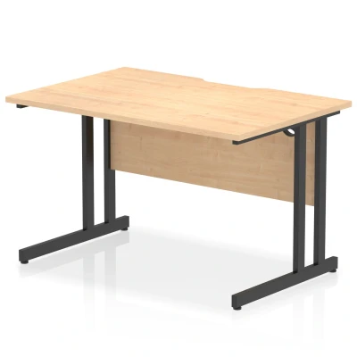 Image of Impulse 1200 x 800mm Scalloped Edge Straight Office Desk Maple Top Black Cantilever Leg