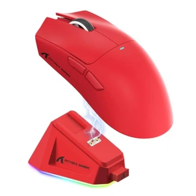 Image of ATTACK SHARK X11 Gaming Mouse with Magnetic Charging Dock, PixArt PAW3311 Sensor, BT/2.4G Wireless/Wired Mouse, 22000 DPI, Office Mice Gamer for Win11/Xbox/PS/Mac (Red)