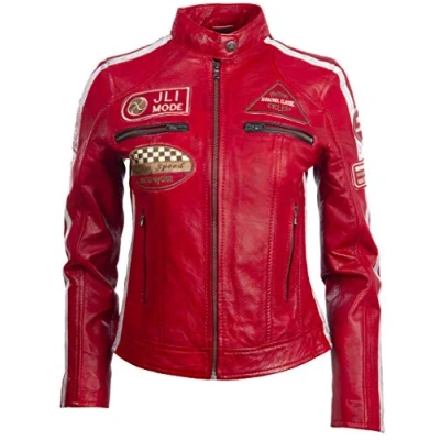 Image of Aviatrix Women&#039;s Super Soft Real Leather Band Collar Patch Fashion Biker Jacket (QOOC) M