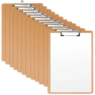 Image of JEUIHAU 12 Pack A4 Wooden Clipboards, Durable Hardboard Clipboard, Quality Menu Clipboard with Sturdy Spring Grip and Concealed Hanging Hole for Office Work Classroom Business Restaurant