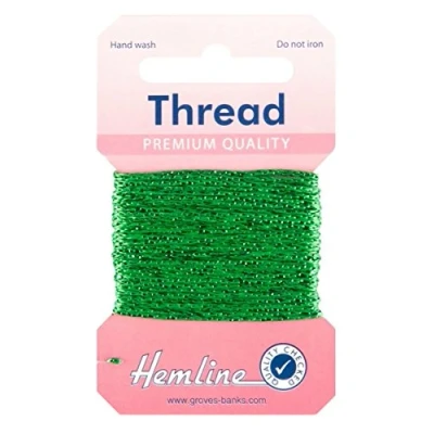 Image of Hemline Emerald Metallic Glitter Thread 1mm Thick x 10m Each Shiny Embroidery Quilting Sewing