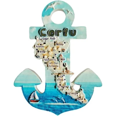 Image of Corfu Greece Anchor Fridge Magnet Refrigerator Decoration Sticker Souvenir Resin Crafts