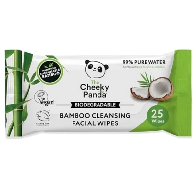 Image of The Cheeky Panda Bamboo Facial Make Up Remover Wipes Sustainable Face Eye Makeup Coconut Scented Pack of 25 99% Purified Water