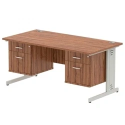 Image of Impulse 1600x800mm Desk Walnut Top Silver Leg + 2 Fixed Peds