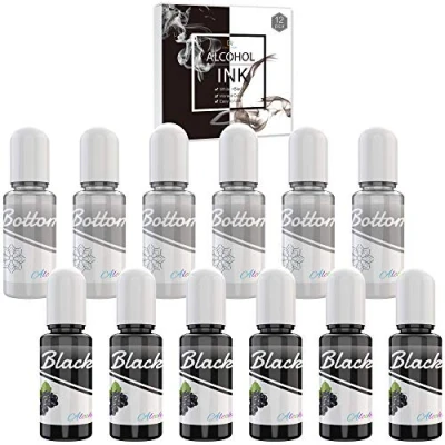 Image of White &amp; Black Alcohol Ink Set 120ml and based Inks for Resin Petri Dish Making, Epoxy Painting, Yupo Paper Paint Colour Dye Art, Tumbler 4 Ounce