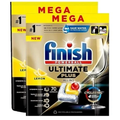 Image of Finish Powerball Quantum Ultimate Lemon Sparkle Dishwasher Pack of 2 x 70 Tablets