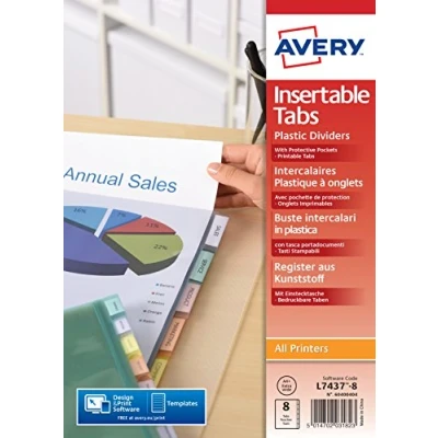 Image of Avery 8 Tab Button Pocket Divider A4