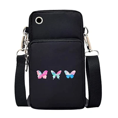 Image of FINDING CASE Butterfly Printed Women Girls men Zipper Waterproof Nylon 3 Layers Crossbody Bags Wallet Cellphone Purse Shoulder Bag Wristlet Handbags Adjustable Strap (3 Butterfly)