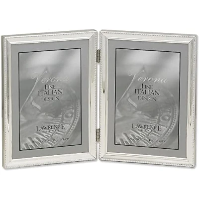 Image of Lawrence Frames Verona Collection 5 x 7 Inch Metal Silver Hinged Double Picture Frame with Beads (11657D)