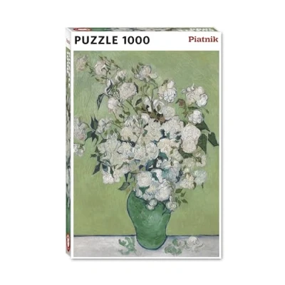 Image of Van Gogh Gruene Vase with Weissen Rosen: Puzzel mit 1000 Teilen, Size 68 x 48 cm
