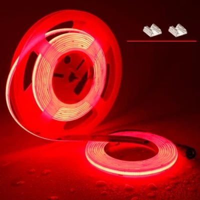 Image of TOPAI 24V COB LED Strip Light Red Waterproof IP65 16.4ft/5M Dotless 480LED/M 2400LEDs Cuttable Flexible Tape for Cabinet Home DIY Lighting Projects