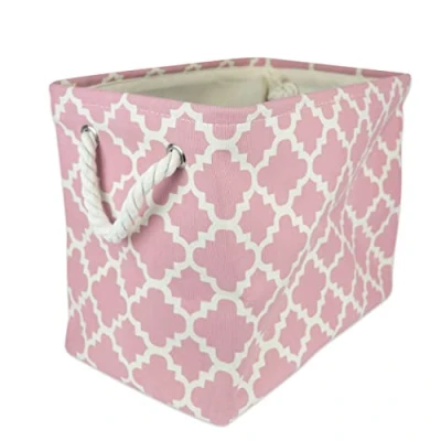 Image of DII Collapsible Polyester Storage Basket or Bin with Durable Cotton Handles, Home Organizer Solution for Office, Bedroom, Closet, Toys, &amp; Laundry (Large 17.75x12x15), Rose Lattice