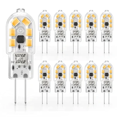 Image of Cxyemt 2W G4 LED Bulbs Warm White 3000K, Replacement 20W Halogen Bulb, Non Flicker AC/DC 12V Energy Saving Capsule Light Bulbs, Dimmable, 10 Pack