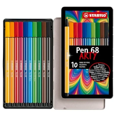 Image of Premium Fibre Tip Pen STABILO 68 ARTY Tin of 10 Assorted Colours