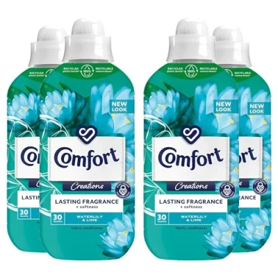 Image of Comfort Creation Concentrated Fabric Conditioner with 100 Days of Long Lasting Fragrance and Softness Intense Liquid Softener 30 Washes, 900 ml (Waterlily &amp; Lime, Buy 4)