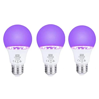 Image of TBE LIGHTING UV LED Bulbs 3 Pack 9w Ultra Violet Black Light E27 Standard Screw Fitting 395 400nm wavelength, Energy Saving Long Life A60 Bulb 20,000Hrs Expectancy