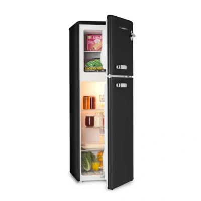 Image of KLARSTEIN Audrey Retro Fridge Freezer Combination, Freezer, and Refrigerator, Infinitely Variable Cooling Capacity, Interior Lighting, 41 dB Operating Noise, Black