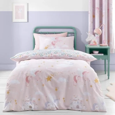 Image of Catherine Lansfield Fairytale Unicorn Single Duvet Cover Set Pink