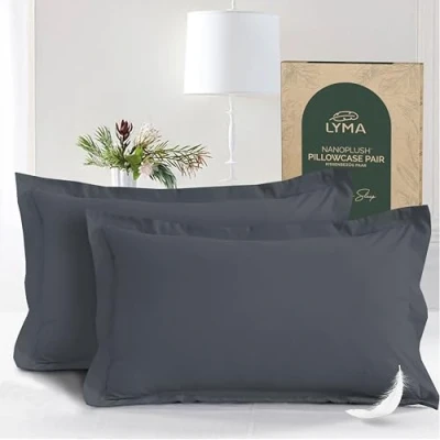 Image of LYMA Bedding Pillow Cases 2 Pack, Ultra Soft Breathable Oxford Cover, OEKO TEX Certified, Nanoplush Double Brushed Quick Dry Pillowcases, Envelope Closure Wrinkle Fade Resistant 50x75 CM, Dark Grey