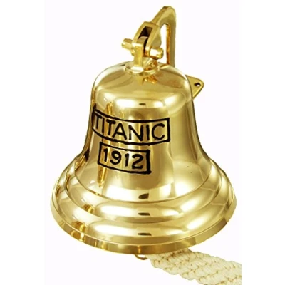 Image of Buckingham Solid Brass Titanic 1912 Ship, Last Orders, Pub, Door, Wall Mountable Bell 8&quot; / 20 cm, Gold