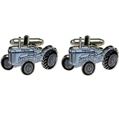 Image of B4B Ferguson TE20 Little Grey Fergie Vintage Farm Tractor Metal Enamel Cufflinks