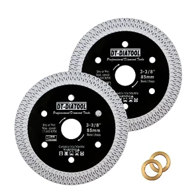 Image of DT DIATOOL Diamond Tile Blade 3 3/8&quot; (85mm) Cutting Porcelain Ceramic Marble Granite Circular Saw with X Mesh Segment Arbor 10mm 15mm Pack of 2