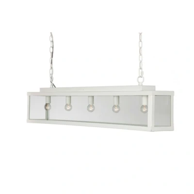 Image of Zenia 5 Light Straight Bar Pendant Ceiling White Frosted