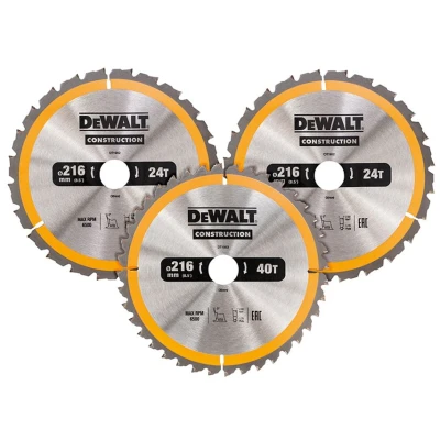 Image of DEWALT DT1962 QZ Construction Circular Saw Blade, Yellow 216 x 30mm 2 24T/1 40T