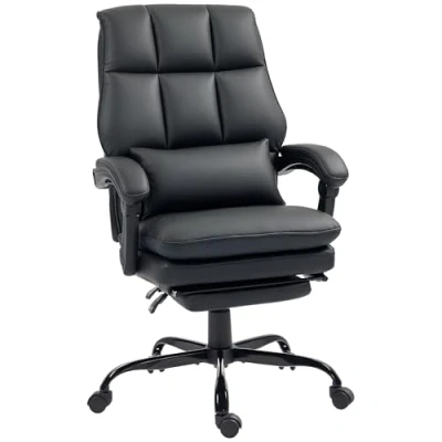 Image of HOMCOM Executive Office Chair with Footrest, PU Leather High Back Desk Lumbar Support, Swivel Computer Adjustable Height and Padding Armrests, Black