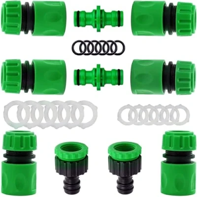 Image of 10Pack Garden Hose Pipe Fittings Kit for Outdoor tap&amp;Join Tube(2 Double Male Snap Connector,6 End Quick Connector,2 Tap Connector 1/2 Inch &amp;3/4 Size 2 in 1)
