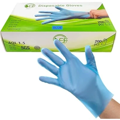 Image of EF PLASTIC ***Box Of 200*** Disposable Gloves Powder Latex Vinyl Free 100% TPE MULTI PURPOSE Glove Recyclable (Extra Large), Blue, (EF202105001)